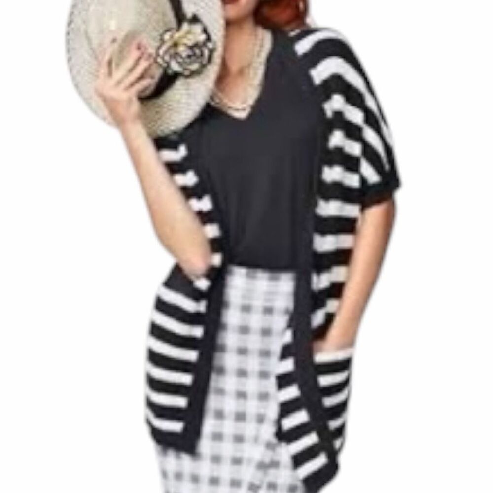 CABI Women’s Black White Striped Whistle Cardigan Size Small Style #5289